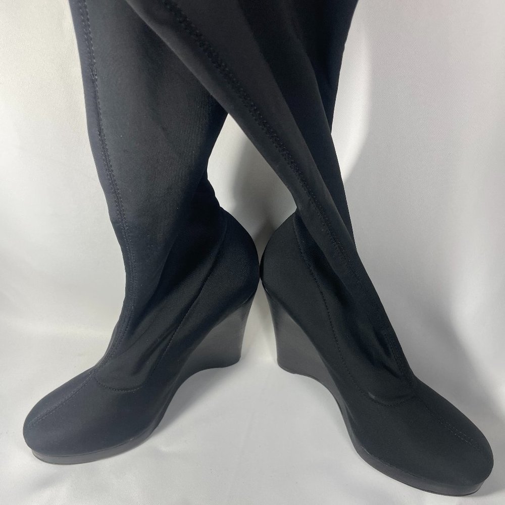 Colin Stuart Women’s Platform Wedge Heel with Stretch Calf High Boot Black Sz 6